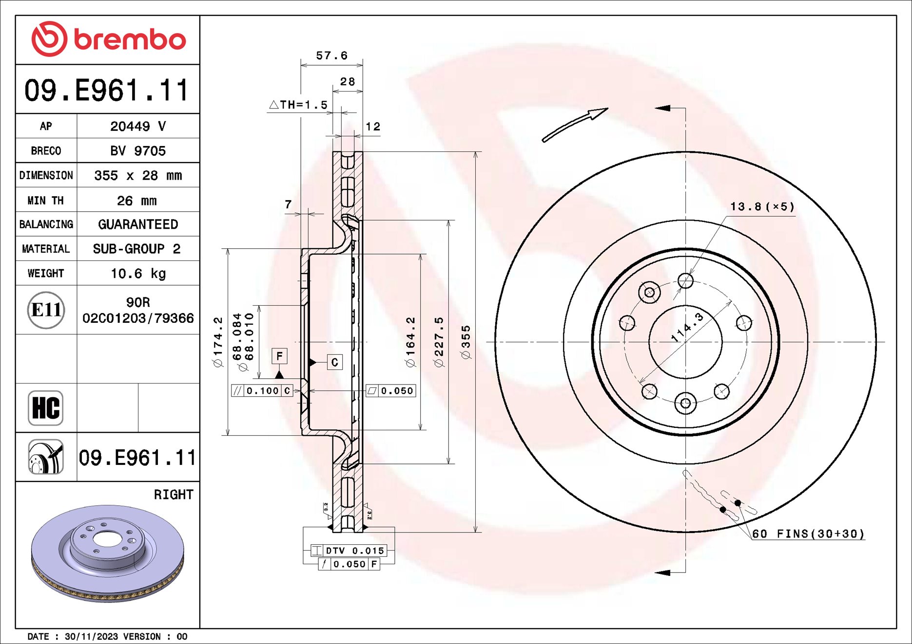 Discos de freno BREMBO ref. 09.E961.11