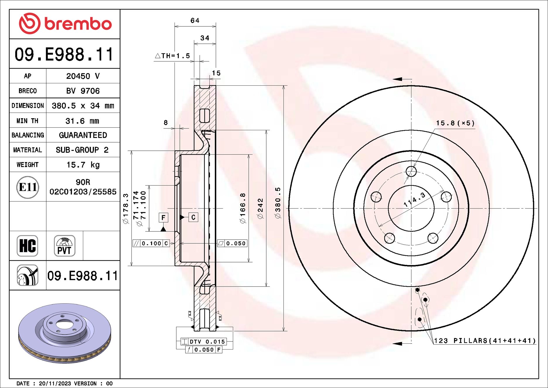 Discos de freno BREMBO ref. 09.E988.11