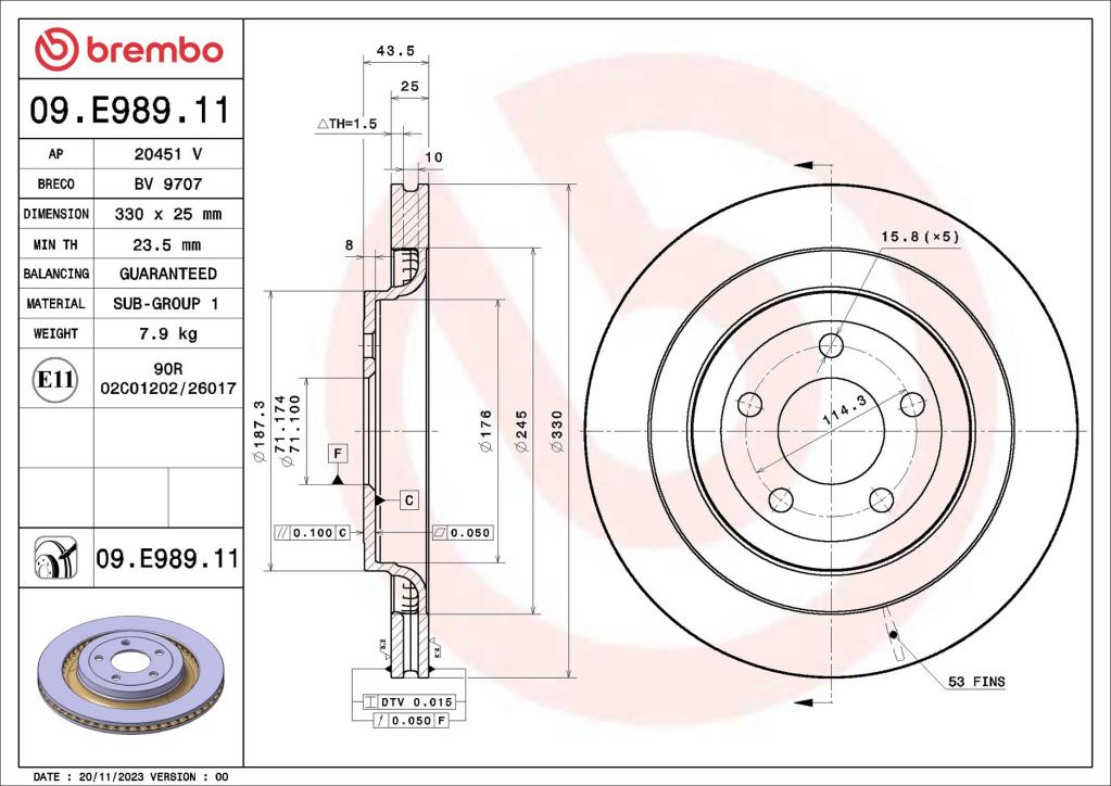 Discos de travão BREMBO ref. 09.E989.11
