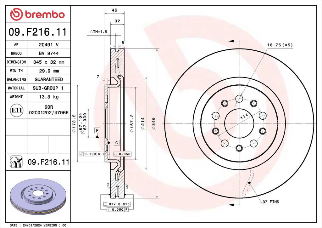 Discos de travão BREMBO ref. 09.F216.11