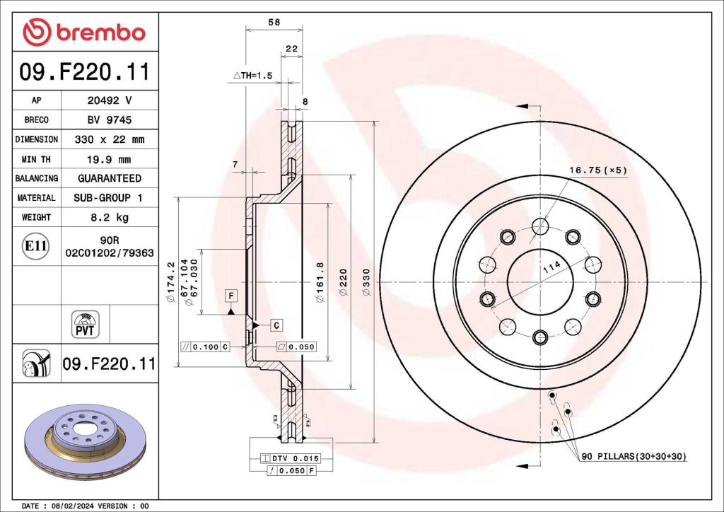 Discos de travão BREMBO ref. 09.F220.11