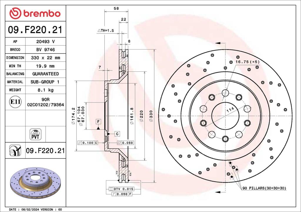 Disques de frein BREMBO ref. 09.F220.21