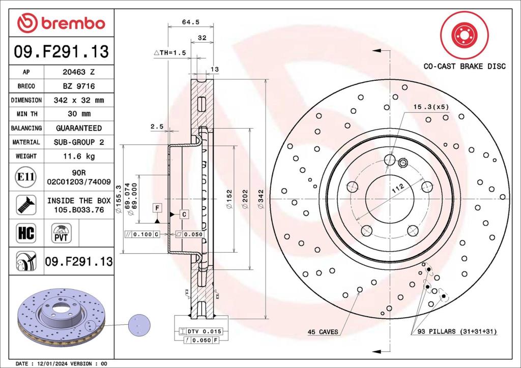 Discos de travão BREMBO ref. 09.F291.13