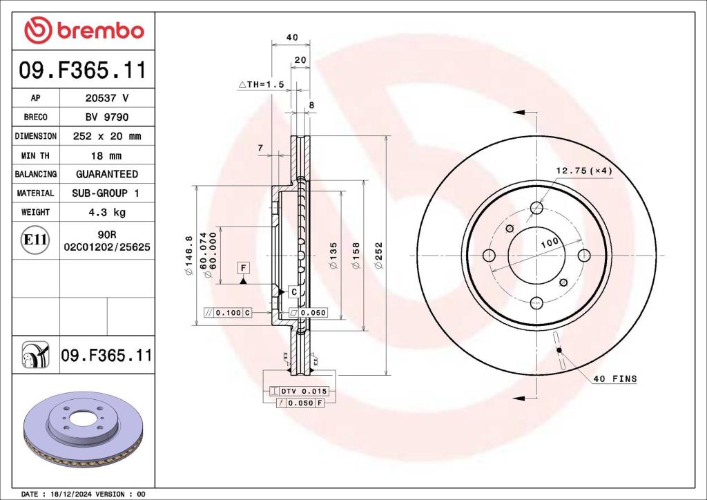 Discos de travão BREMBO ref. 09.F365.11