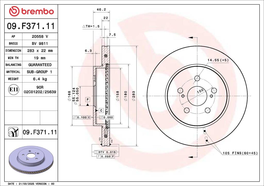 Disques de frein BREMBO 09.F371.11