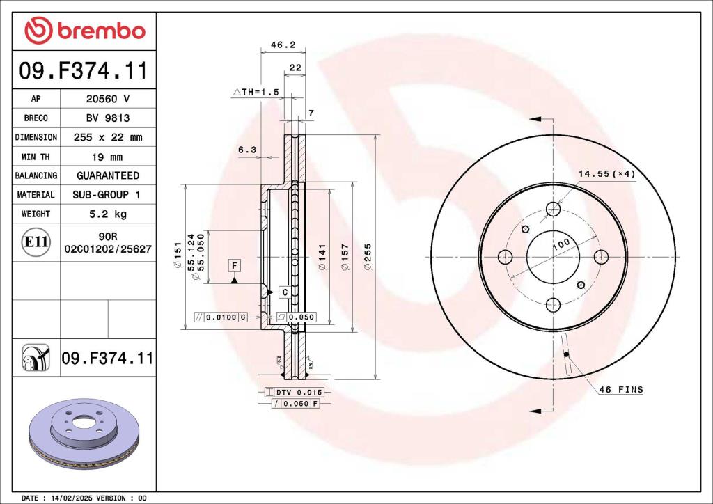 Discos de travão BREMBO ref. 09.F374.11