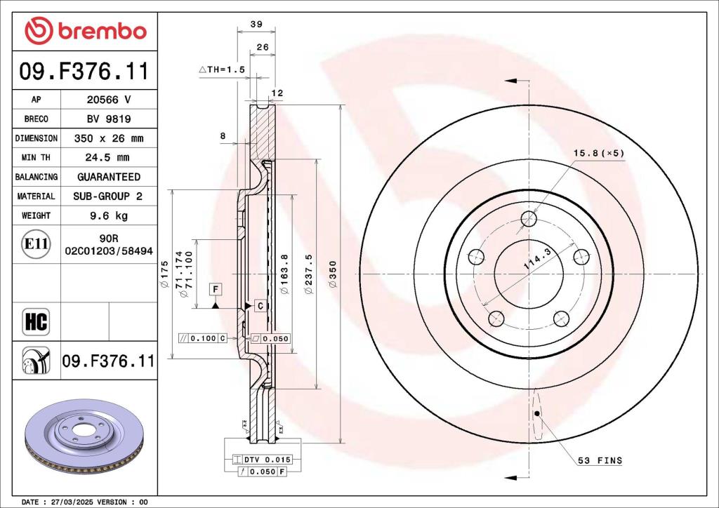 Discos de travão BREMBO ref. 09.F376.11