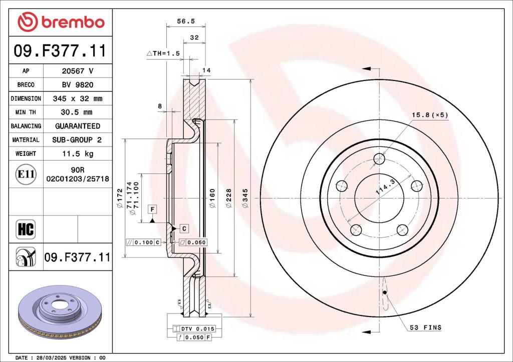 Disques de frein BREMBO 09.F377.11