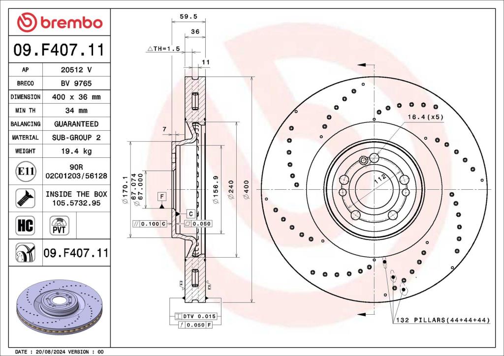 Discos de travão BREMBO ref. 09.F407.11