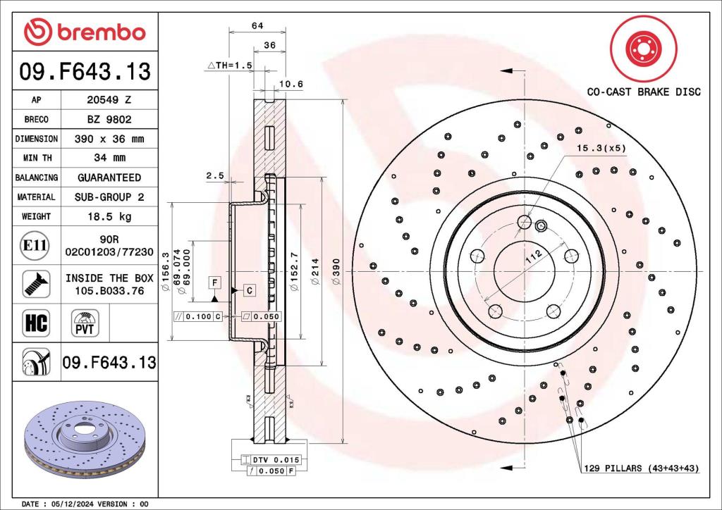 Disques de frein BREMBO ref. 09.F643.13