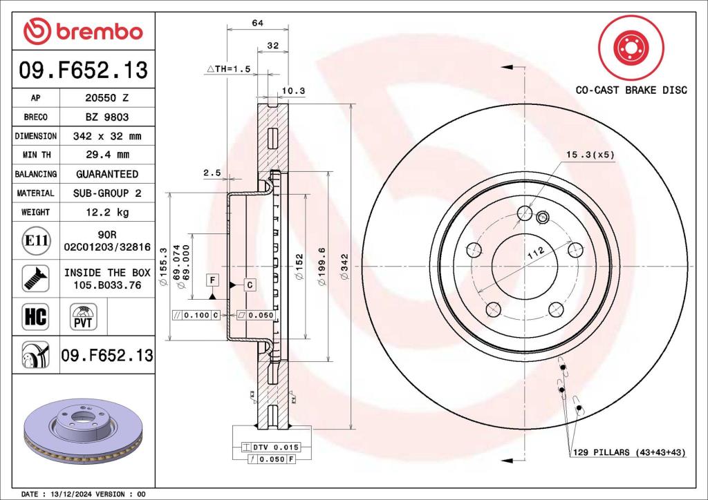 Disques de frein BREMBO ref. 09.F652.13