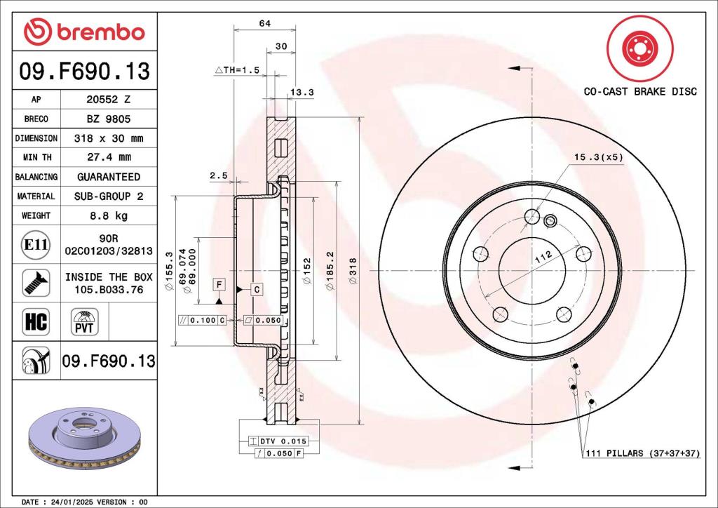 Disques de frein BREMBO ref. 09.F690.13