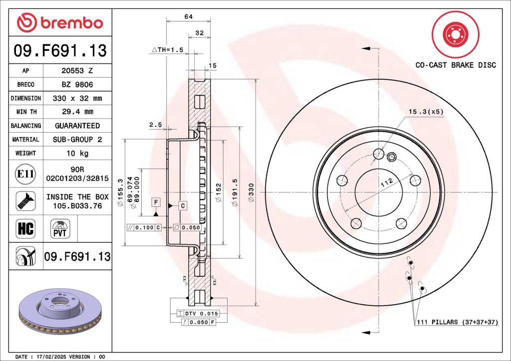 Disques de frein BREMBO ref. 09.F691.13