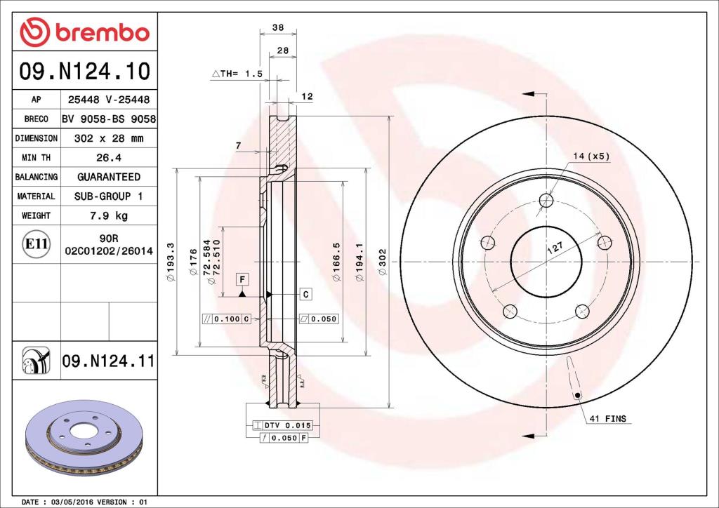 Disques de frein BREMBO 09.N124.11