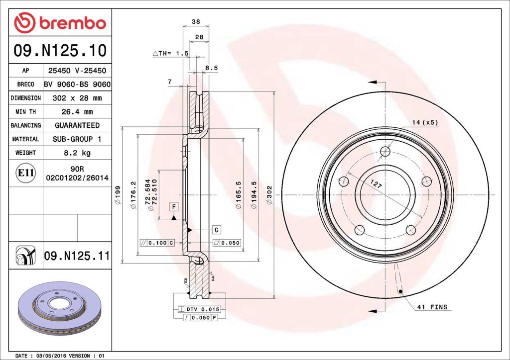 Disques de frein BREMBO ref. 09.N125.11