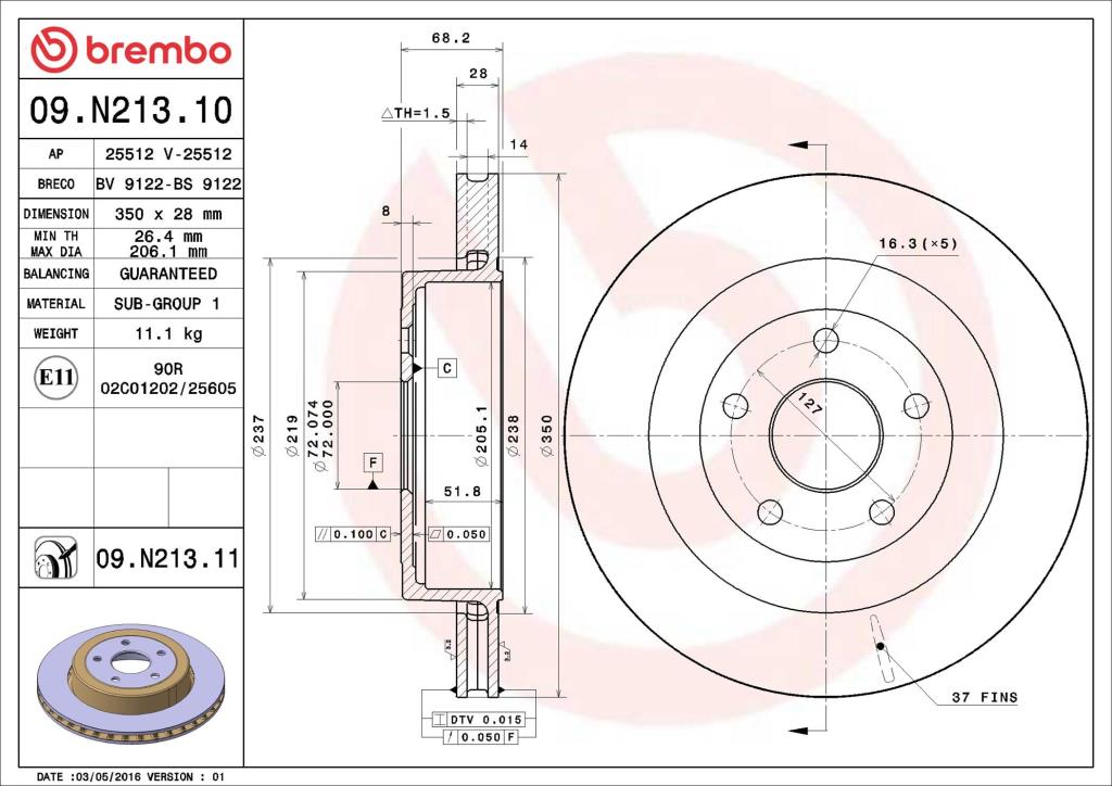 Disques de frein BREMBO ref. 09.N213.11