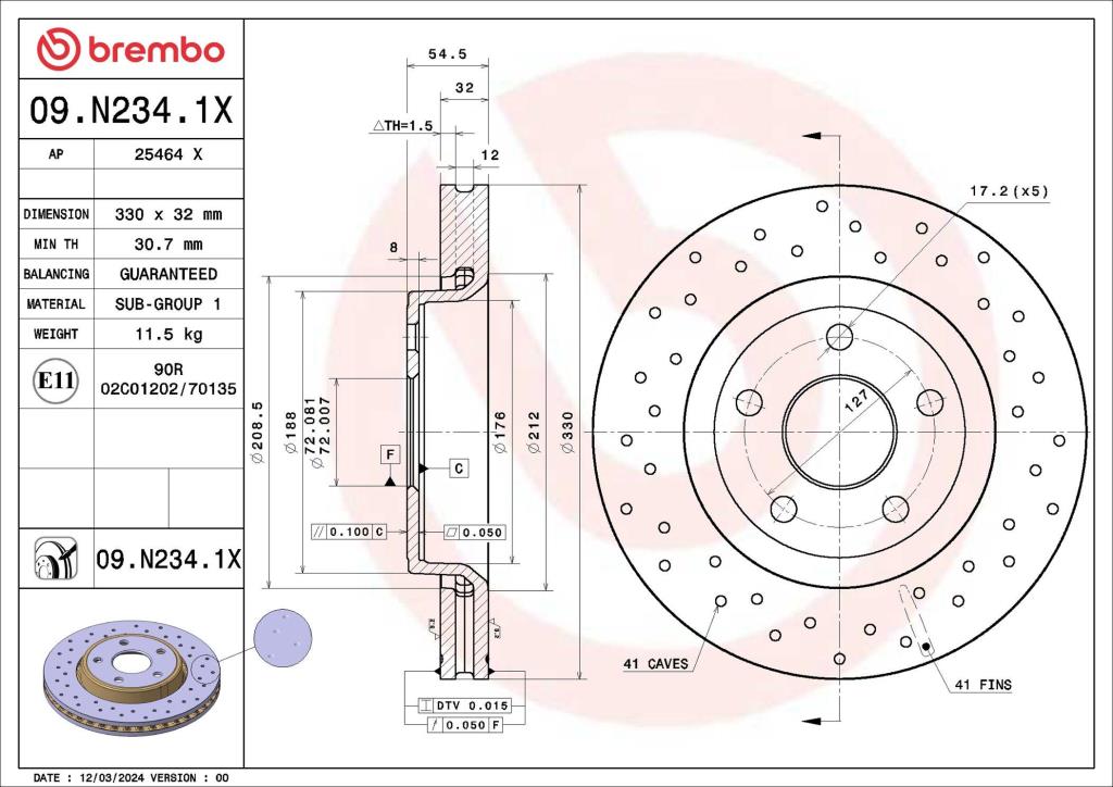 Disques de frein BREMBO ref. 09.N234.1X