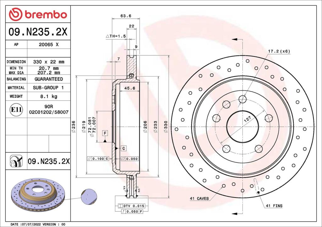 Disques de frein BREMBO ref. 09.N235.2X