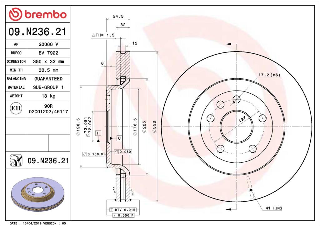 Disques de frein BREMBO ref. 09.N236.21