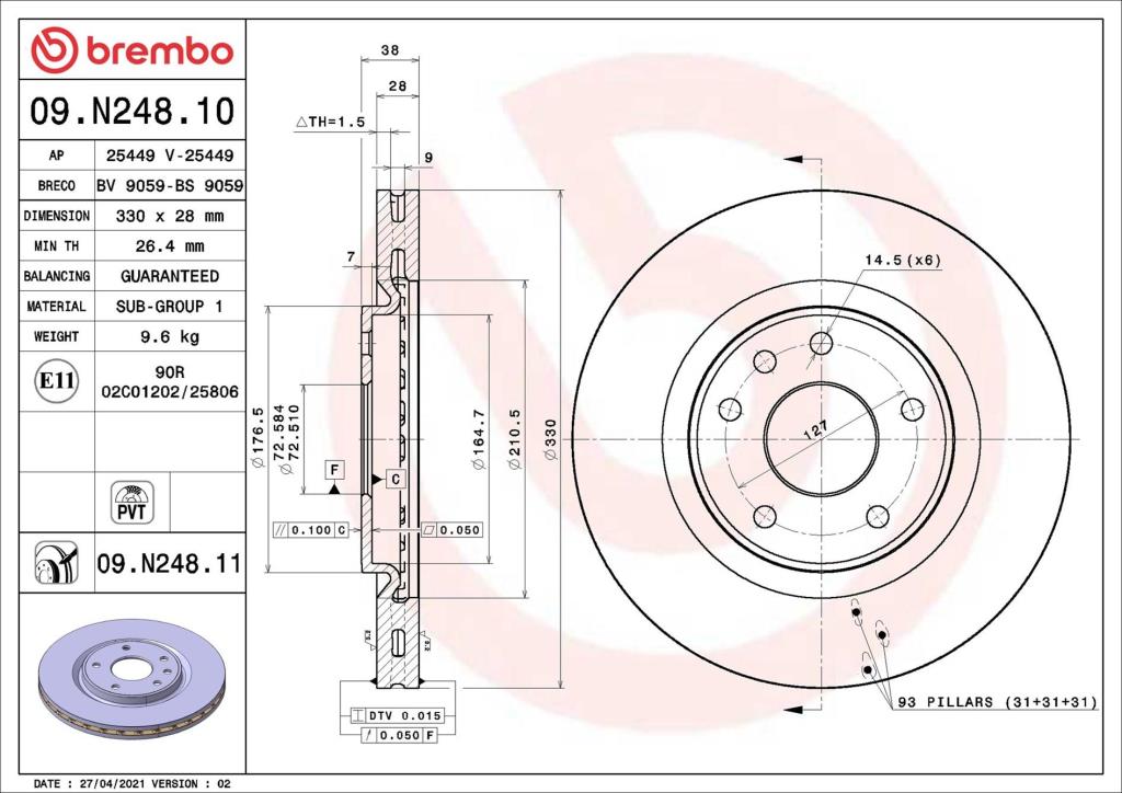 Disques de frein BREMBO ref. 09.N248.11