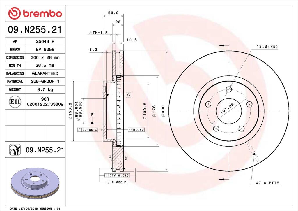 Disques de frein BREMBO ref. 09.N255.21