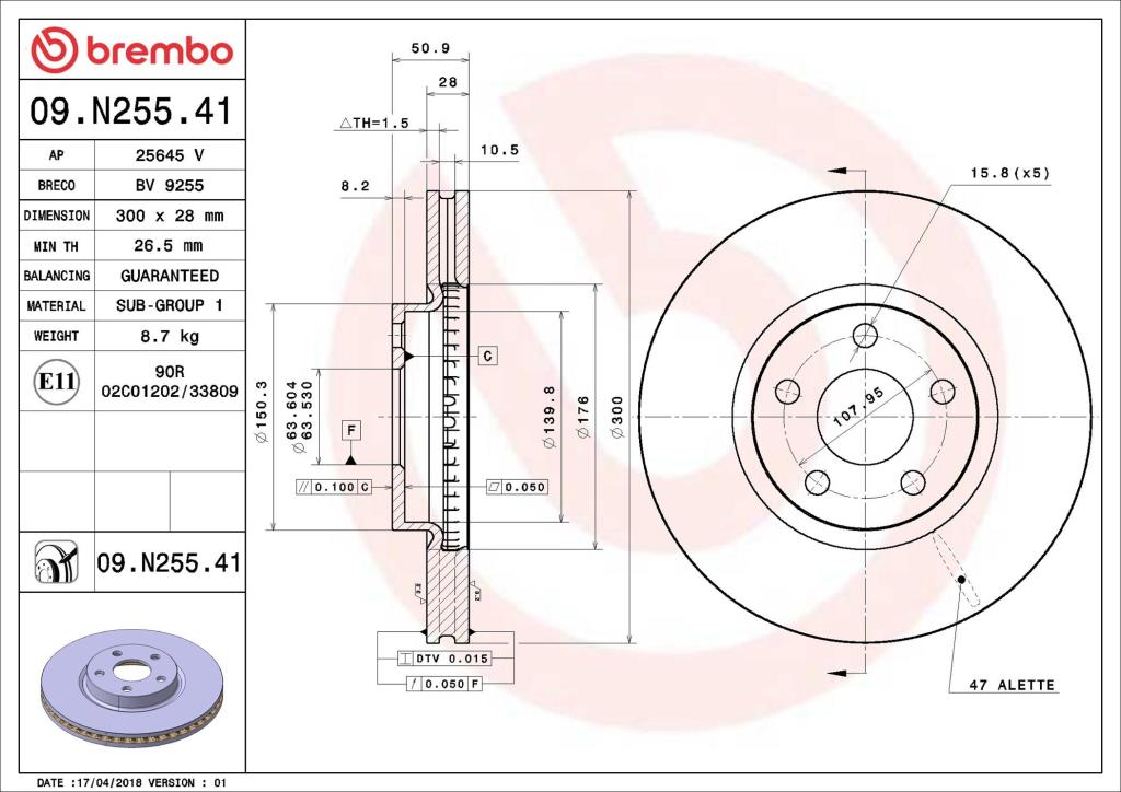 Disques de frein BREMBO 09.N255.41