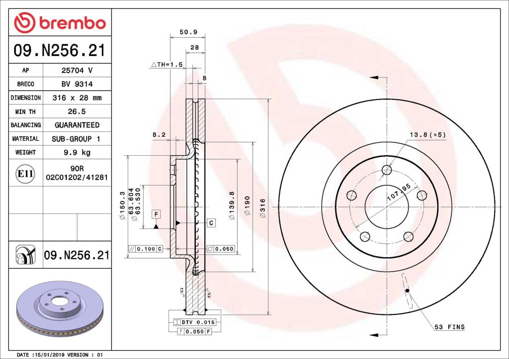 Disques de frein BREMBO ref. 09.N256.21