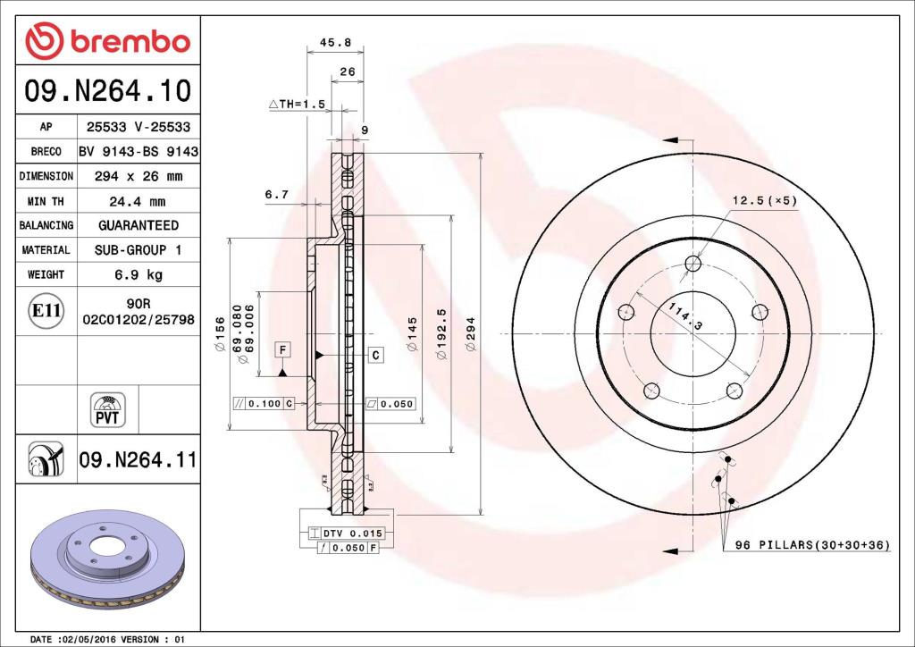 Discos de travão BREMBO 09.N264.11
