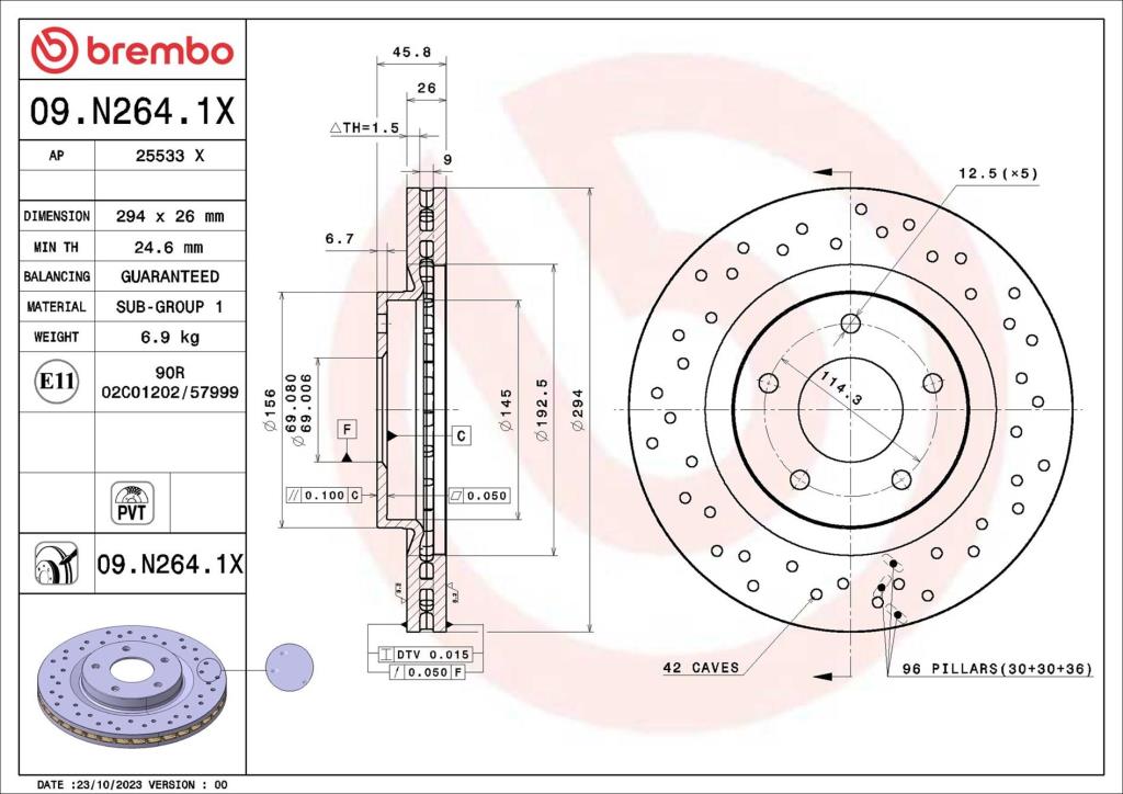 Disques de frein BREMBO ref. 09.N264.1X