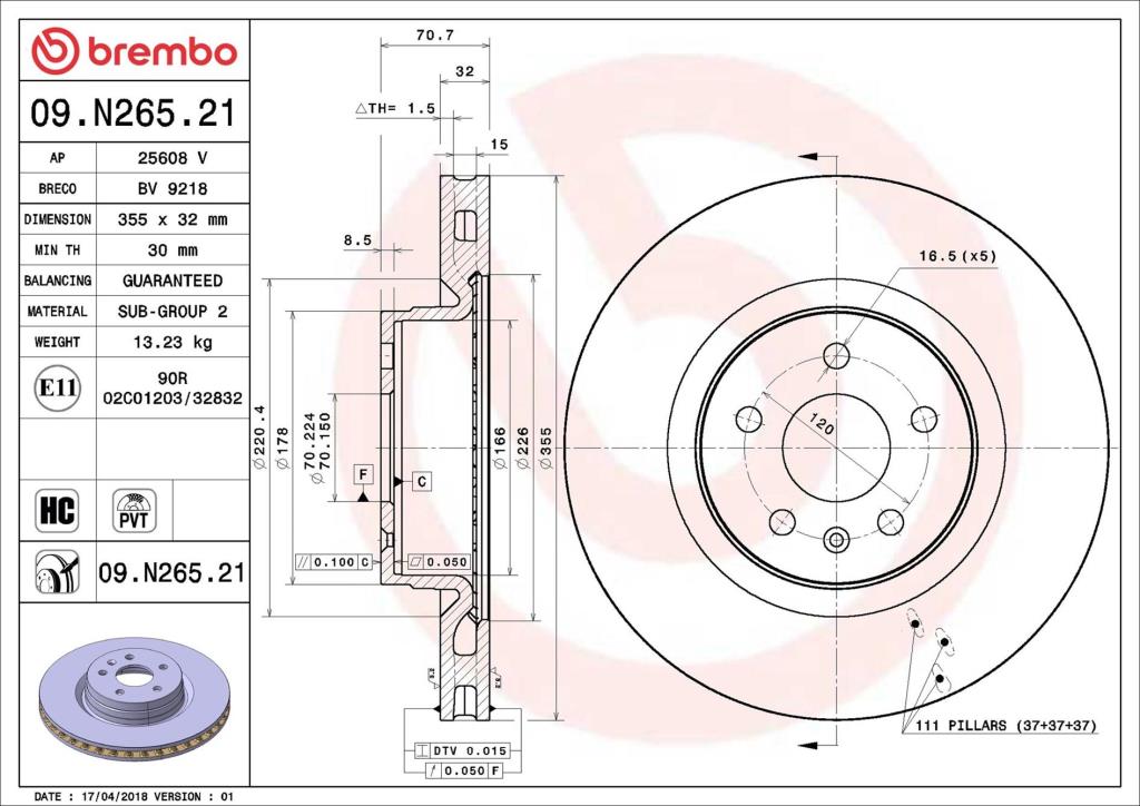 Disques de frein BREMBO 09.N265.21