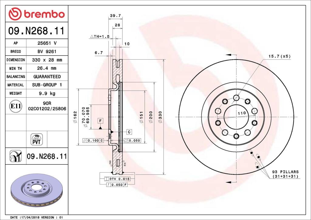 Disques de frein BREMBO 09.N268.11
