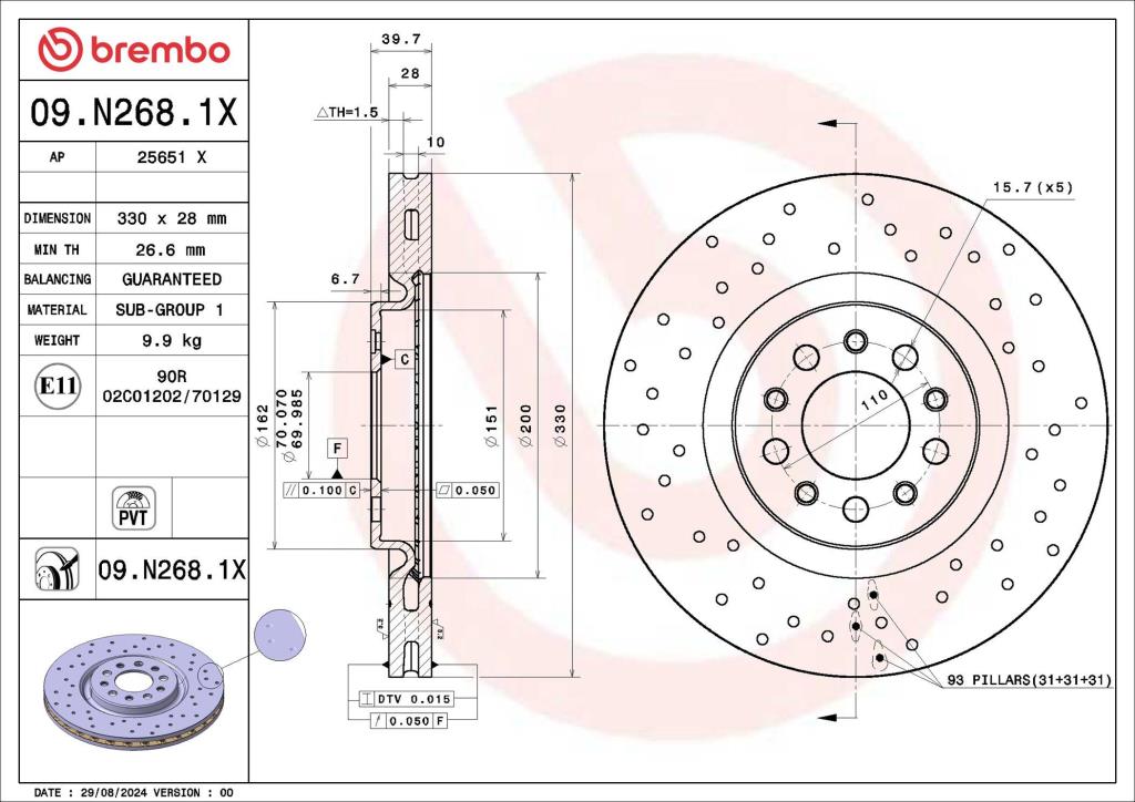 Disques de frein BREMBO ref. 09.N268.1X