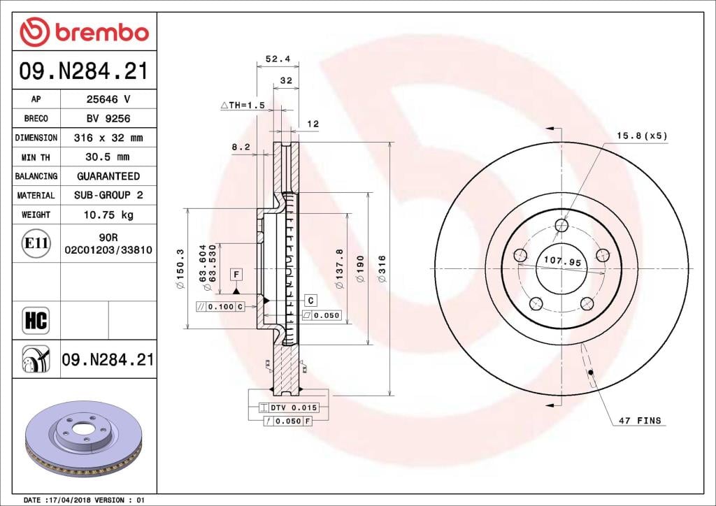 Disques de frein BREMBO ref. 09.N284.21