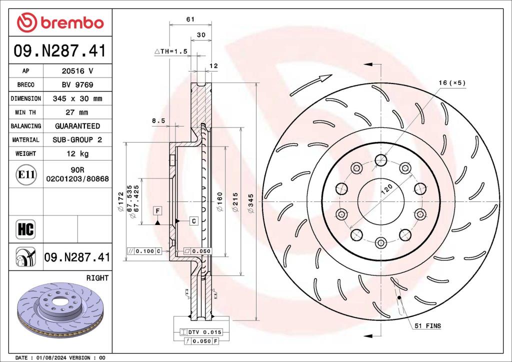 Discos de travão BREMBO 09.N287.41