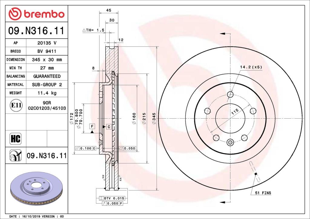 Discos de travão BREMBO ref. 09.N316.11