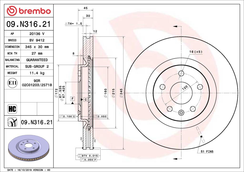 Disques de frein BREMBO ref. 09.N316.21