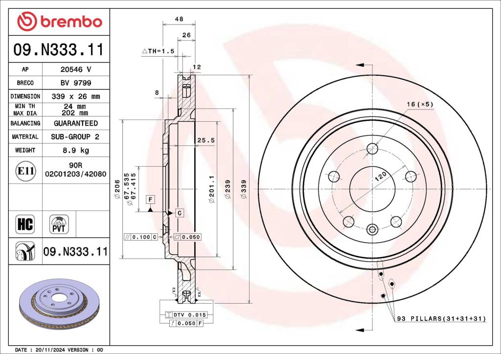 Disques de frein BREMBO ref. 09.N333.11