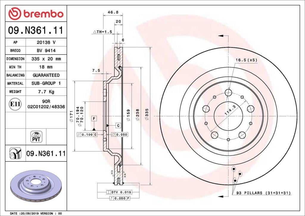 Disques de frein BREMBO ref. 09.N361.11
