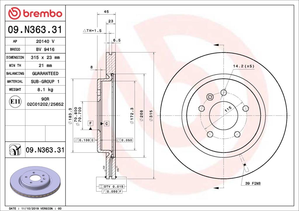 Discos de travão BREMBO ref. 09.N363.31