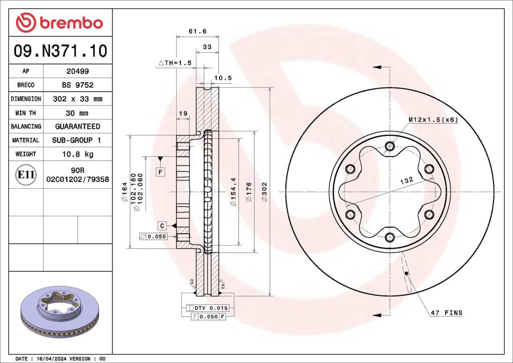 Discos de travão BREMBO 09.N371.10
