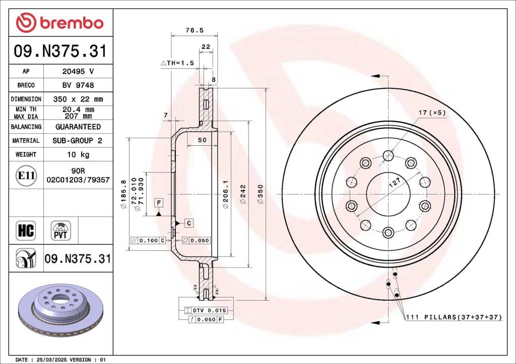 Disques de frein BREMBO ref. 09.N375.31
