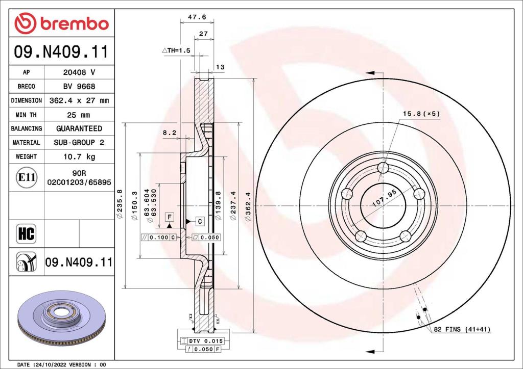 Disques de frein BREMBO ref. 09.N409.11