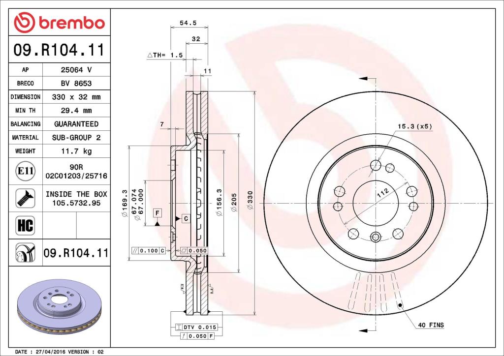 Disques de frein BREMBO ref. 09.R104.11