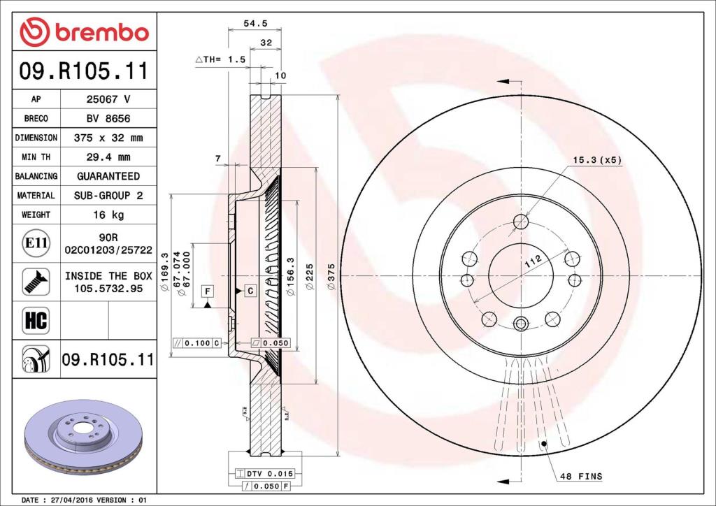 Disques de frein BREMBO ref. 09.R105.11