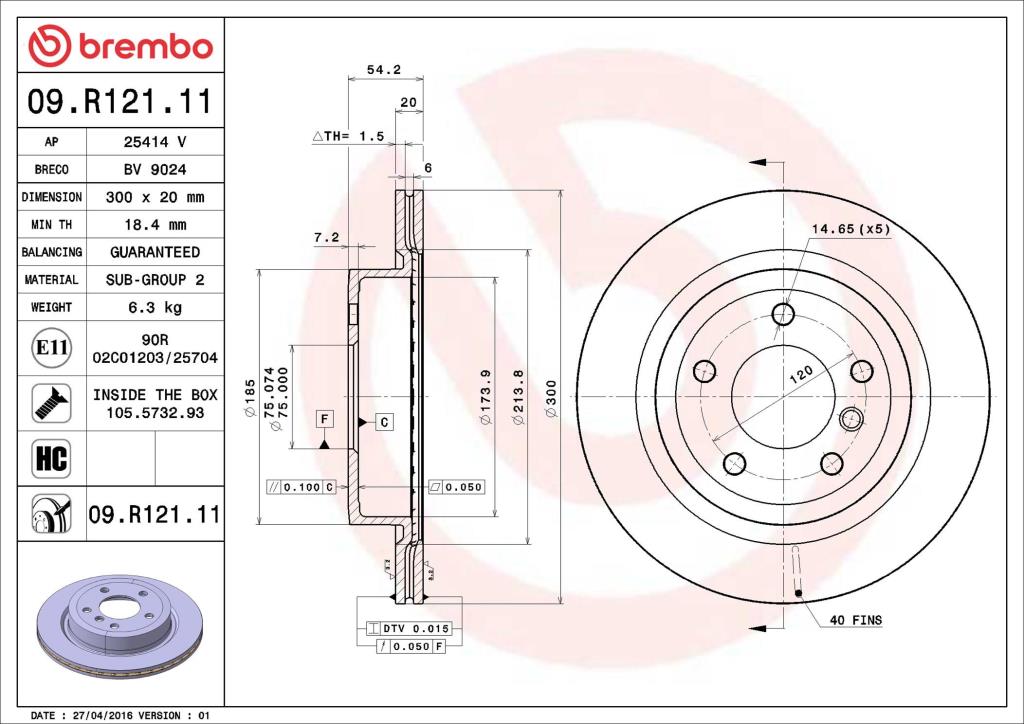 Disques de frein BREMBO 09.R121.11