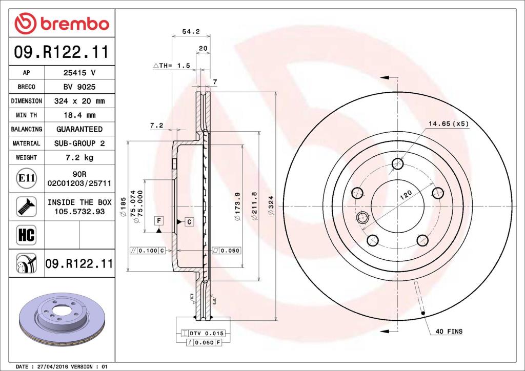 Disques de frein BREMBO ref. 09.R122.11
