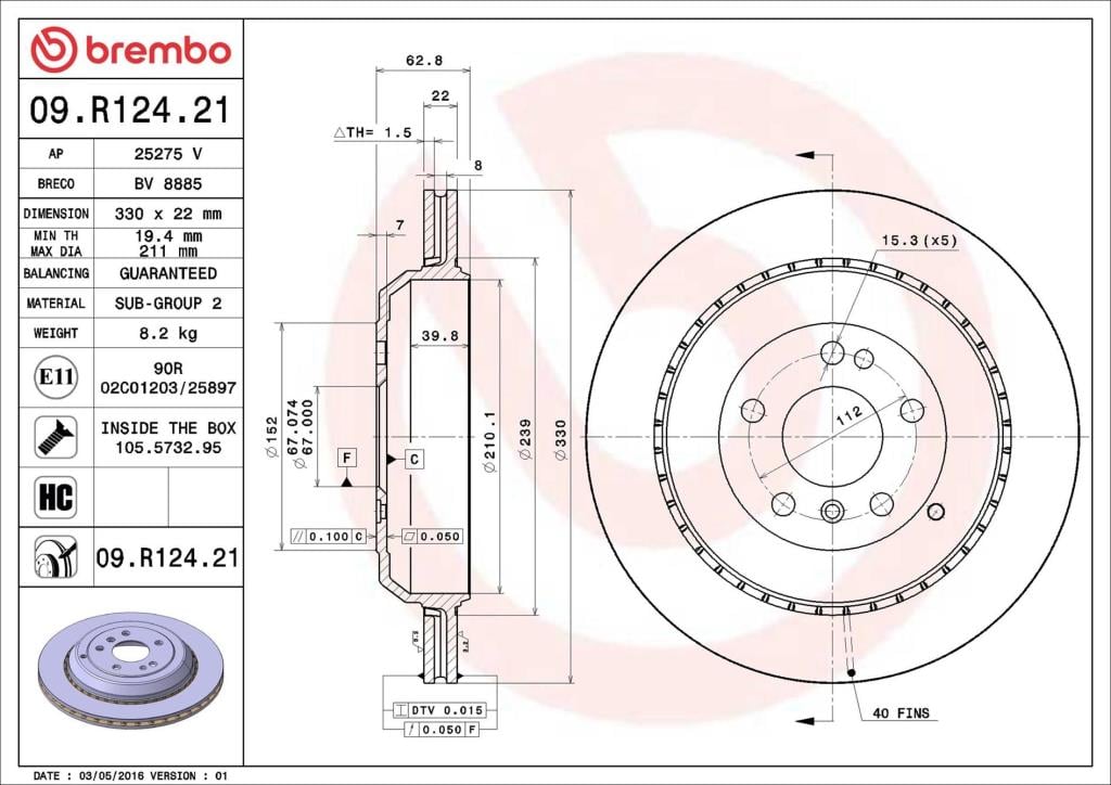 Discos de travão BREMBO ref. 09.R124.21