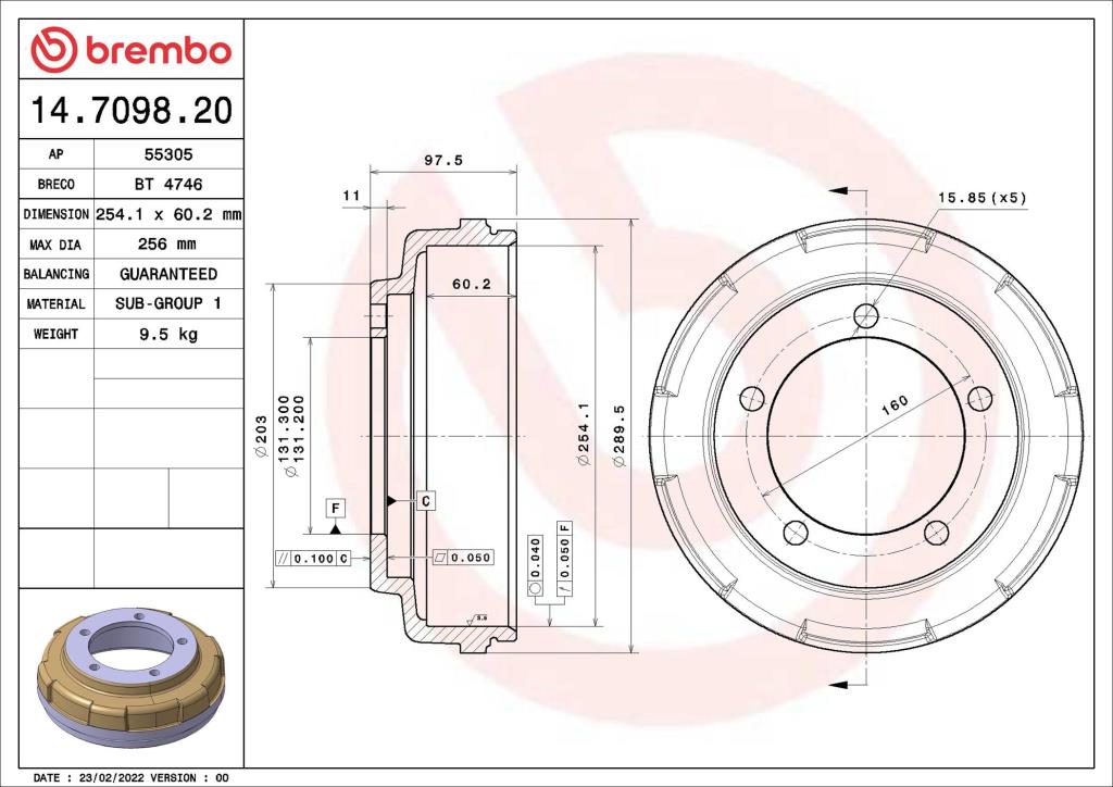 Tambor de travão BREMBO ref. 14.7098.20