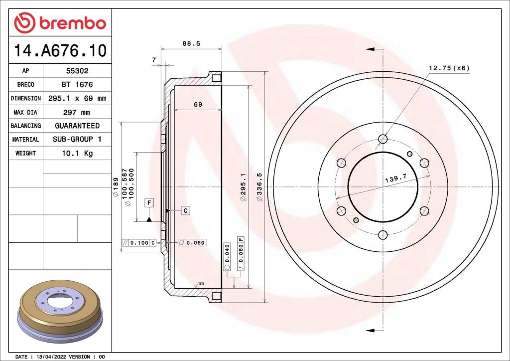 Tambour de frein BREMBO ref. 14.A676.10