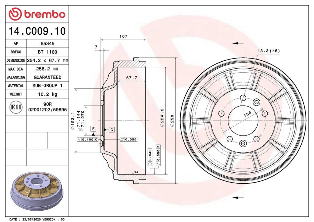 Tambour de frein BREMBO ref. 14.C009.10